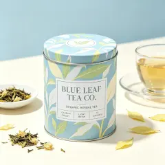 Light Blue & Gold Minimalist Round Airtight Tea Tin